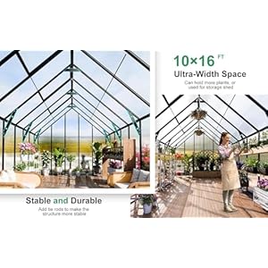CDCASA 16.5x10.2x10 FT Greenhouse for Outdoors,Easy Assembly Large Polycarbonate Greenhouse Aluminum Greenhouses w/3 Vents Window, Swing Door, Walk-in Green House for Patio, Backyard, Garden, Black CDCASA 165x102x10 FT Greenhouse for OutdoorsEasy Assembly Large Polycarbonate Greenhouse Aluminum Greenhouses w3 Vents Window Swing Door Walk in Green House for Patio Backyard Garden Black