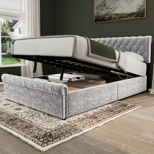 Merax Polsterbett 90 x 200cm, Hydraulisch Einzelbett mit Lattenrost &...