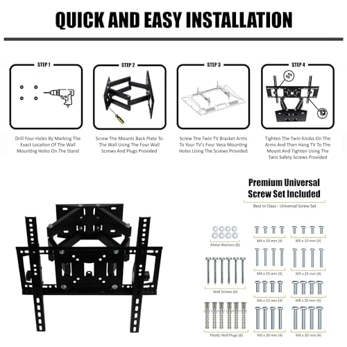 Image of Caprigo Dual-Arm TV Wall Mount for 32 to 55 Inch TV's | Full Motion Adjustments - Extension, Tilt & Swivel Rotation | Universal Heavy-Duty Articulating TV Wall Mounting Bracket (M464)