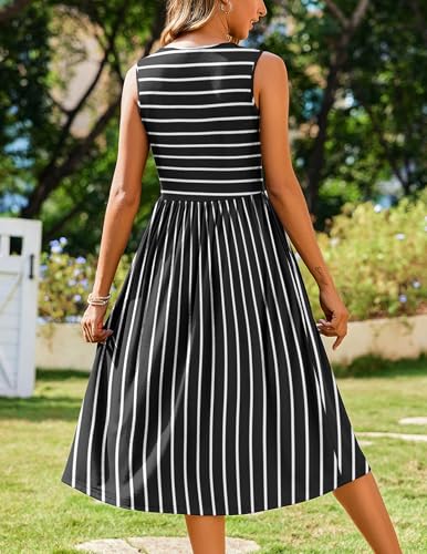 Zeagoo Sleeveless Dress for Women Casual Summer Flowy Tank Midi Dress Crewneck Aline Floral Print Tshirt Sundress with Pockets Loose Shift Beach Outfits - Image 5