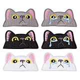 Keboyoe 6 Stück Katzen Klett Patch Lustige Katzen Patches Klett Kawaii Katze Bestickte Klett patch Süße Weinende Katzen Patches Katze Patch für RucksäCke Hundegeschirre Sporttaschen HüTe Jeans