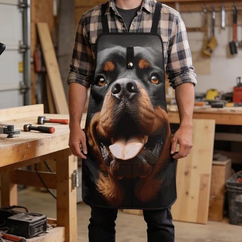 Delantal para trabajo con diseño Rottweiler negro y 8 bolsillos miniatura 5