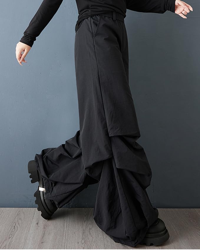 ellazhu Women's Cargo Pants Loose Wide Leg High Elastic Waist Sweatpants Pockets GZ784 A - Image 3