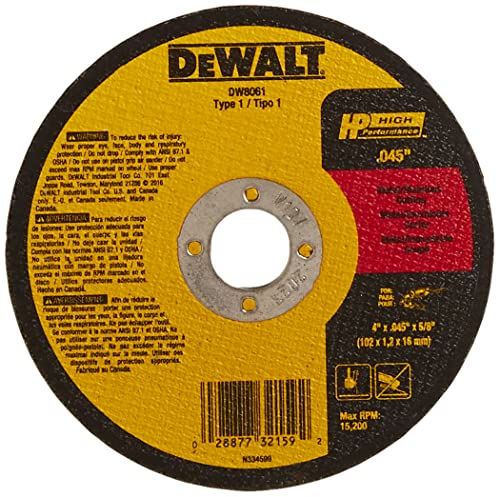 DEWALT DW8061 4-Inch by .045-Inch by 5/8-Inch A60T Abrasive Metal/INOX Cutting Wheel