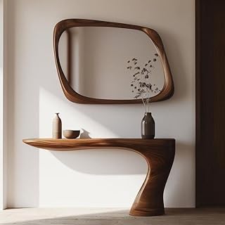 WOOD HOME DECORE Oval Wooden Wall Mirror Frame with Bevelled Edge Modern Organic Wooden Wall Mirror – Asymmetrical Decorative Accent, Brown, 76cm x 55cm (Only Frame Without Mirror)-picture-17