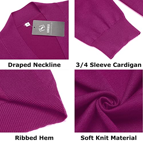 Image of URRU Women's Classic 3 /4 Sleeve Open Front Cropped Cardigan Sweater Lightweight Knit Short Shrugs