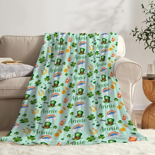 SUPERICH Personalized St Patrick's Day Print Blanket Gifts St Patrick's Day Print Custom Blanket with Name Super Soft Fleece Throw Blankets Air Conditioning Blanket for Couch Bed 50x40 in for Kid