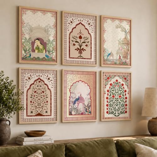 Image of kotart Premium Digital Madhubani Paintings with Frame for Home Decoration - Pichwai Decor Painting for Living Room Bedroom Office Room Decor - Painting for Wall Decoration - Pack of 6 (Art 3)