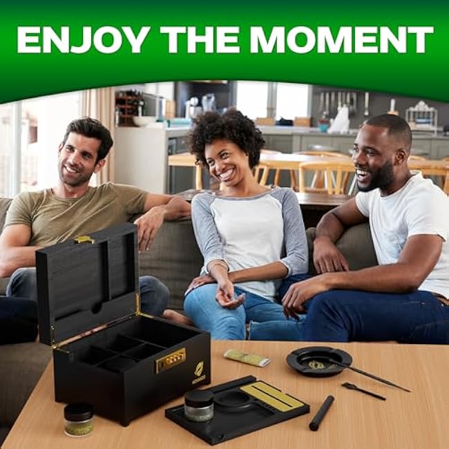 Upgraded Premium Large Bamboo Box - Locking Storage Decorative Box with Combination Lock - Wood Kit with lid - Wooden Locking Storage with Removable Tray and Jars