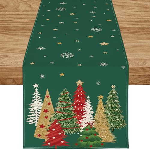 ZWJD Tischläufer Weihnachten 40x140 cm Tischläufer Grün Modern...