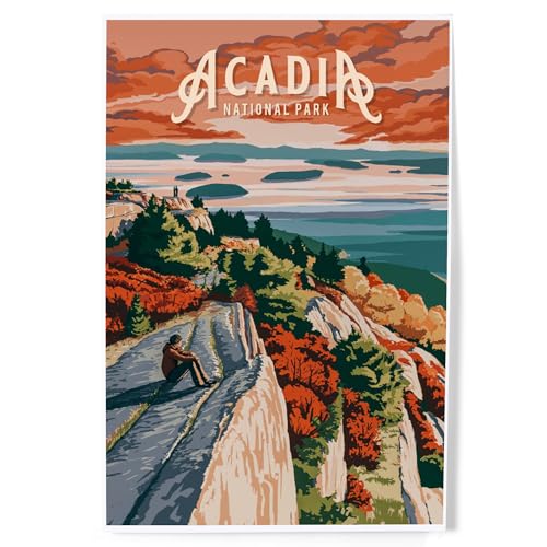 Lantern Press 8x12 Art Print, Acadia National Park, Maine, Painterly