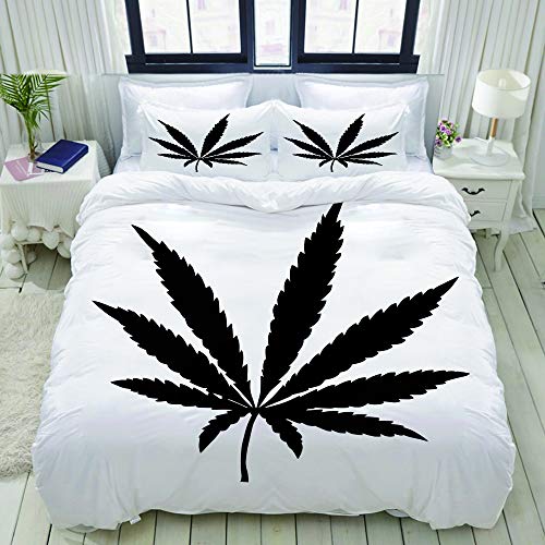 ALLMILL Parure de lit Adulte,Housse de Couette,Addict Design Addiction à la feuille de marijuana Cannabis Black Cannabinol Dope CloseUp,1 Housse de Couette 220 x 240cm + 2 Taies d'Oreillers 50*75 CM Cover