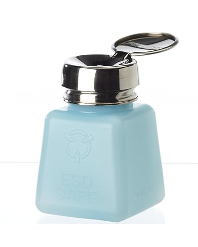 Dispensador de disolventes seguro para ESD, disipador estático, botella azul con bomba antisalpicaduras, resistencia media de superficie, botella de