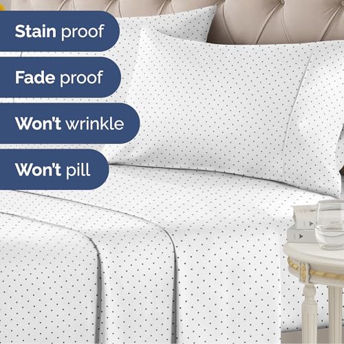 Image of Full 4 Piece Luxury Striped Sheet Set - Soft, Breathable & Cooling - Dots