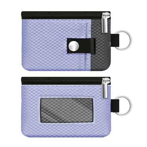 Image of Minimalist RFID Blocking Small Wallet with ID Window,WaterResistant Zip Id Case Wallet with Lanyard Keychain for Cards,Cash,Travel,Women,Men (Lavender Purple /DarkGrey)