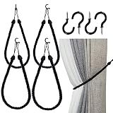 SLIFEOW Curtain Tiebacks Ropes 4 Pack, Decorative Handmade Tie Backs Curtain Holdbacks with 4 Metal