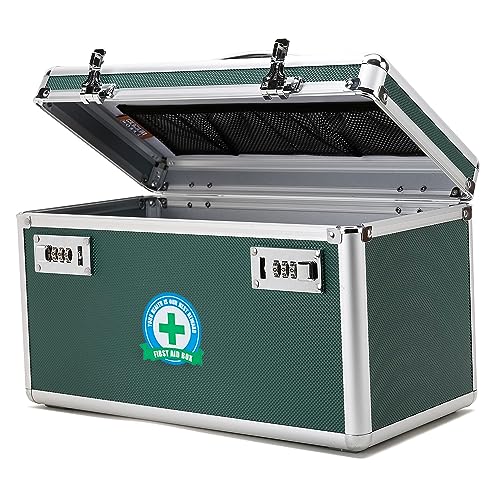 Locking Box with Portable Storage Case, 14.2''x 7.2''x 8.2'', Childproof Medicine Organizer with Combination Lock, Lockbox for Money, Documents & Meds Secure Cash, ID Documents (Green/Large)
