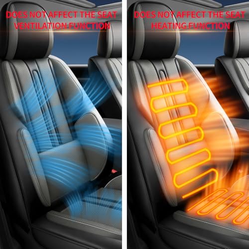 Image of Fit Sierra Car Seat Covers (Only Front 2 Seats) Compatible with GMC Sierra 1500 /2500 /3500 2000-2026-Full Coverage Breathable Leather,Airbag Compatible,Waterproof & All-Weather,Black-Grey
