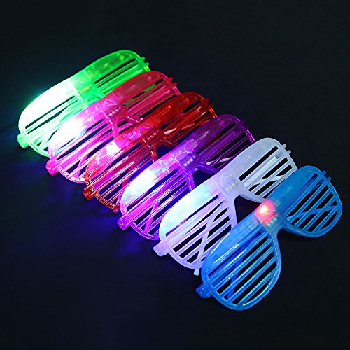 12 Piece Slotted & Shutter Shades Light Up Unisex Flashing Glasses For Adults & Children (Assorted Colors)- With Push On/Off Button for All Occasions (Slotted Shape)