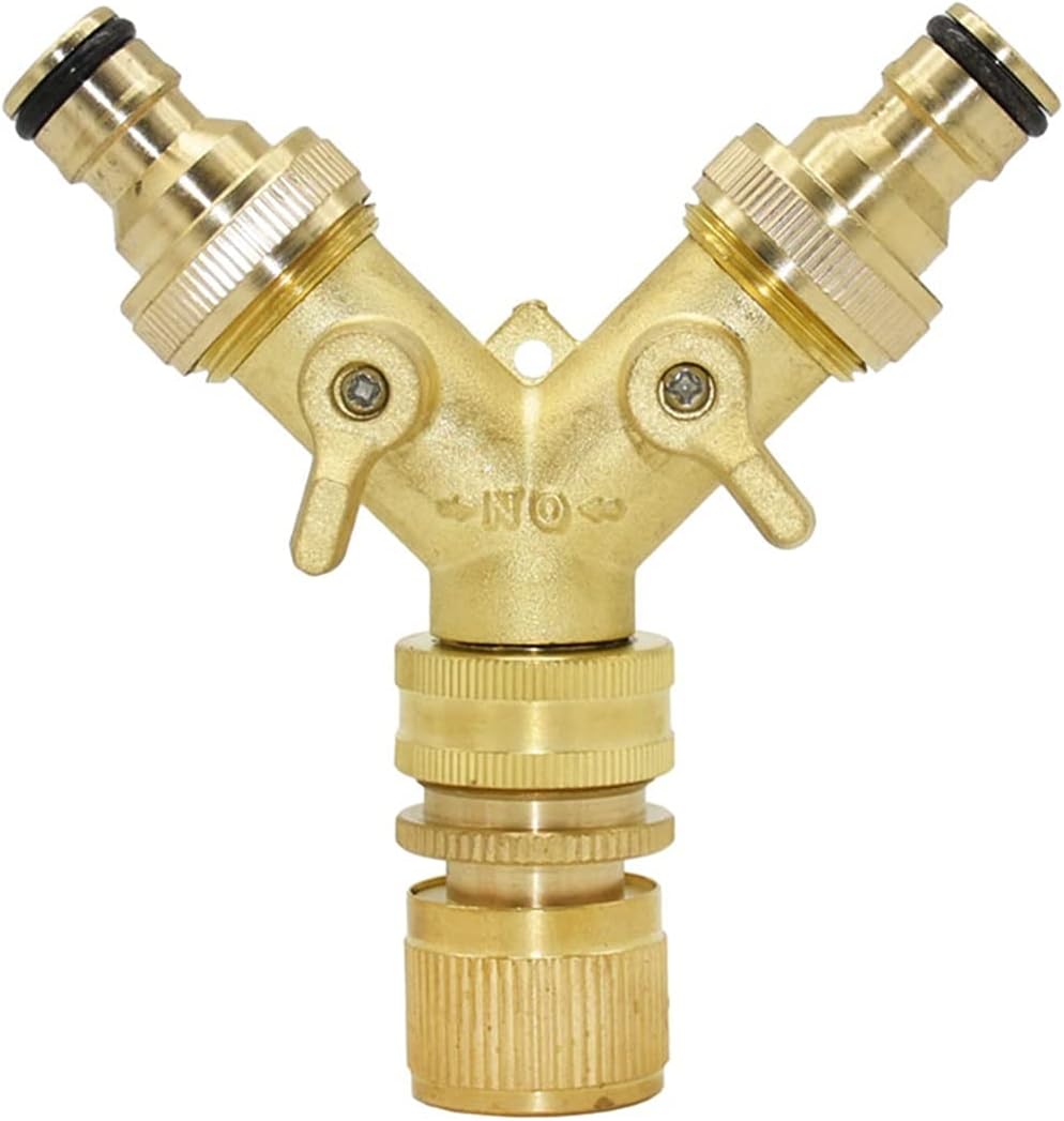 Gardening Irrigation Dripper Brass 3/4 Inch Garden Faucet Hose Dispenser 2 Way Faucet Hose Irrigation Valve with 16mm Nipple Quick Coupling for Water Pipe 1pcs