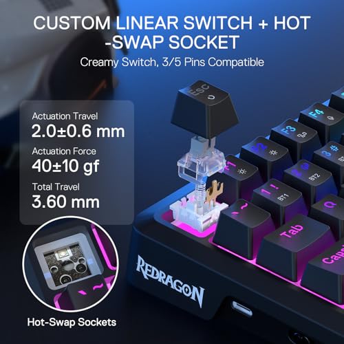 Image of Redragon K724 PRO Wireless Gasket Gaming Keyboard w /Hype Screen & Knob, 81-Key Mechanical Keyboard, Easy-Control 1.14'' TFT Info Display, 5-Layer Noise Dampening, Custom Linear Switch