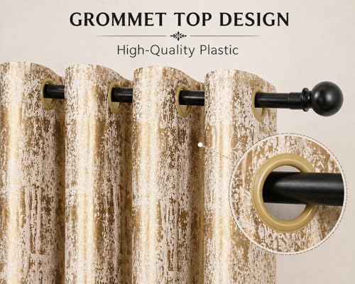 Image of HUTI Home Room Darkening Door Curtain for Home | Heavy Polyester Knitted Jacquard Look Eyelet Curtain | Texture Print | Gold | 7 Feet (120 x 213 cm) | Set of 2