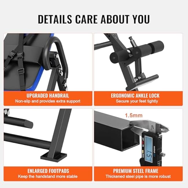 VEVOR Inversion Table, 300lbs Capacity Heavy Duty Inversion Table, Decompression Back Stretcher Machine, Strength Training Equipment with Headrest, Ankle Lock, Adjustable Protective Belt