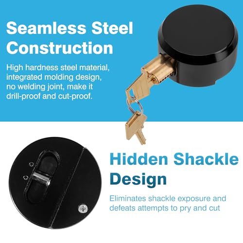 Image of IRONWALLS 2 Pack Puck Locks, 2-7 /8' Hidden Shackle Padlocks with Hasp, Solid Steel Latches for Containers, Black Heavy Duty Hidden Shackle Locks for Trucks, Gates