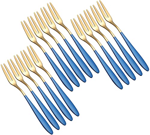 Image of Mini Cocktail Forks Appetizer Forks 18 /10 Stainless Steel Fruit Forks Dessert Forks Tasting Forks Appetizer Small Forks Set Appetizer Cake Fruit Forks Set (Blue,Set of 15)
