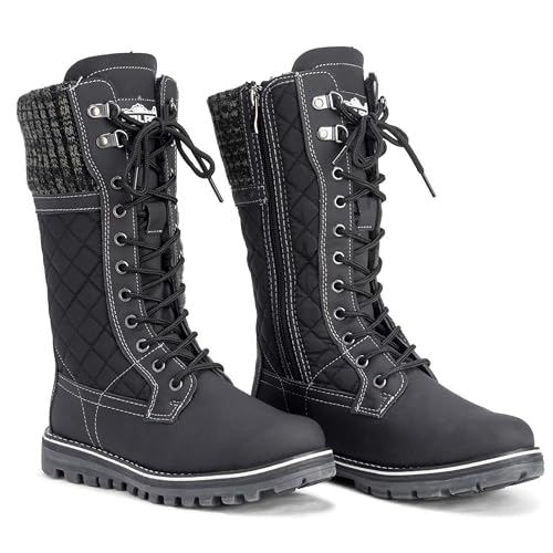 Polar Damen Schnee Dauerhaft Draussen Thermal Winter Warm Wasserdicht Mitte Wade Stiefel - Schwarz - UK6/EU39 - YC0376