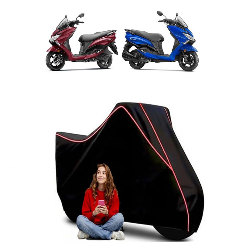 Image of Burgman Street 125 EX Scooty Bike Cover Water Resistant Outdoor Use Universal Fit Scooters Motorcycles Heavy Duty UV Protection Dust Rain Scratch Resistant Elastic Bottom Black Blue Piping