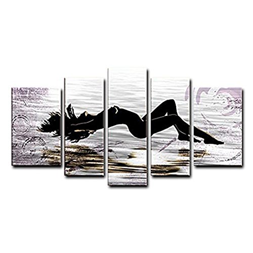 VASTING ART 5-Panel 100% Hand-Painted Oil Paintings Landscape Human Floating Women Modern Abstract Artwork Canvas Stretched Wood Framed Ready To Hang Home Decoration Wall Decor Living Room Bedroom