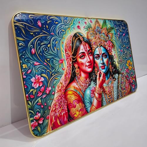 Image of Masstone Radha Krishna Crystal Embedded High Gloss Wall Painting, Golden Slim Frame, 45x30 Cm Wall Art for Living Room, Bedroom, Office & Home Decor (CRG01)