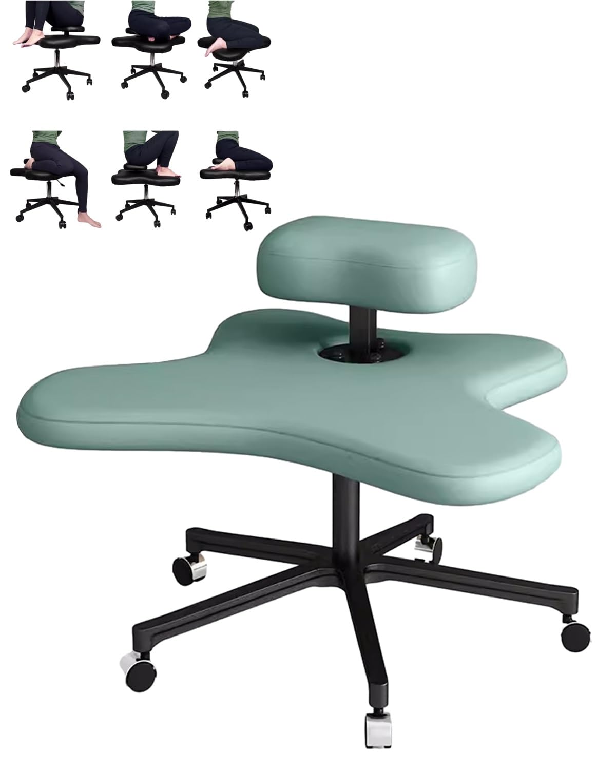 Diagram showing the dimensions and adjustable height ranges of the ergonomic cross-legged office chair. The main seat adjusts from 40-50cm, and the back/leg support from 6-16cm.