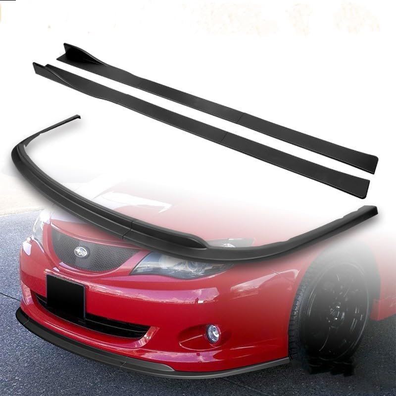 9pcs Combo Front Bumper Body Kit Lip + Side Skirt Extensions Diffuser Compatible with 2008-2010 Subaru Impreza 2009 (Unpainted Black)