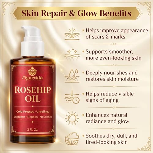 Image of Rosehip Oil for Face & Skin | Cold Pressed Rosehip Seed Oil for Glowing Skin, Brightening Dark Spots Acne Scars & Pigmentation - 60 ml