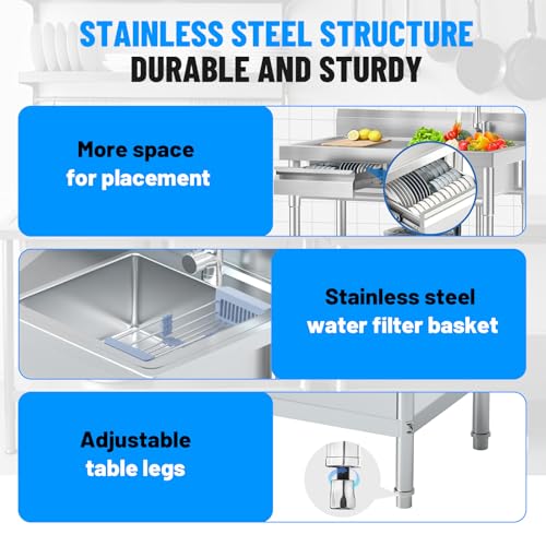 Image of 39Inch Stainless Steel Utility Sink Single Bowl Freestanding Laundry Sink with Pull-Out Faucet,for Laundry Room Farmhouse Indoor and Outdoor Sink Pet Cleaning