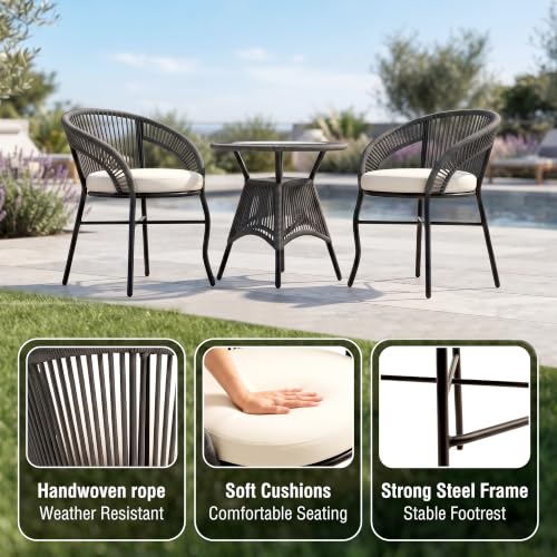 Image of OUTLIVING Init Outdoor Patio Furniture Set | 2 Seater Wicker Chairs with Cushioned Seats & Round Coffee Table | Garden, Balcony, Terrace & Lawn Seating Set - Gey