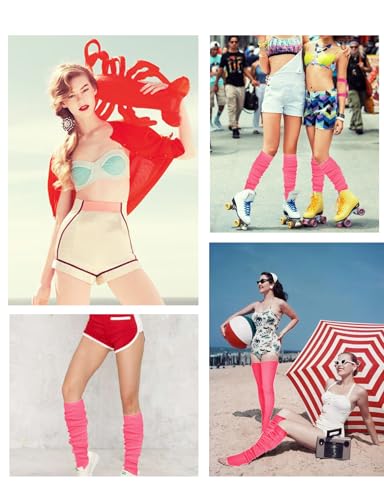 v28 Long Leg Warmer,Women’s Men 80s Party Ribbed Knit Dance Sports (Hole71-Camellia Rose) - Thumbnail 5