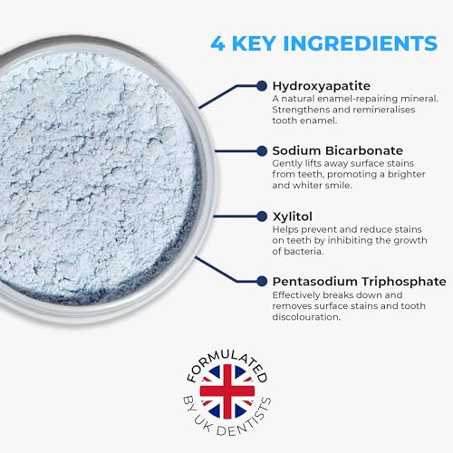 teeth whitening powder - hydroxyapatite remineralizing non-sensitive formula - dentist-approved tooth stain remover amp polisher - fluoride-free 30 grams