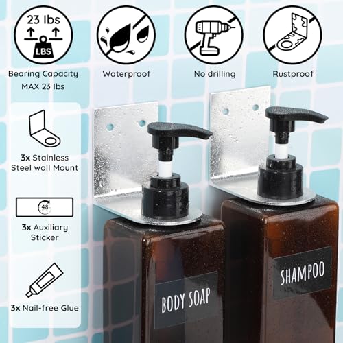 Image of Segbeauty Wall Mounted Shower Soap Dispenser, 3pcs 16.9oz Drill Free Shower Bottles Refillable with Labels, 500ml Empty Plastic Shampoo and Conditioner Dispenser Holder for Shower Wall Bathroom Decor