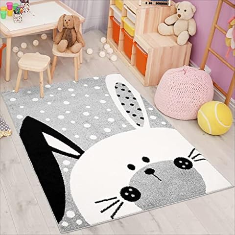 carpet city Alfombra Infantil Bubble Kids de Pelo Plano, Conejo, Lunares Blancos en Rosa, Verde para habitación Infantil Cover