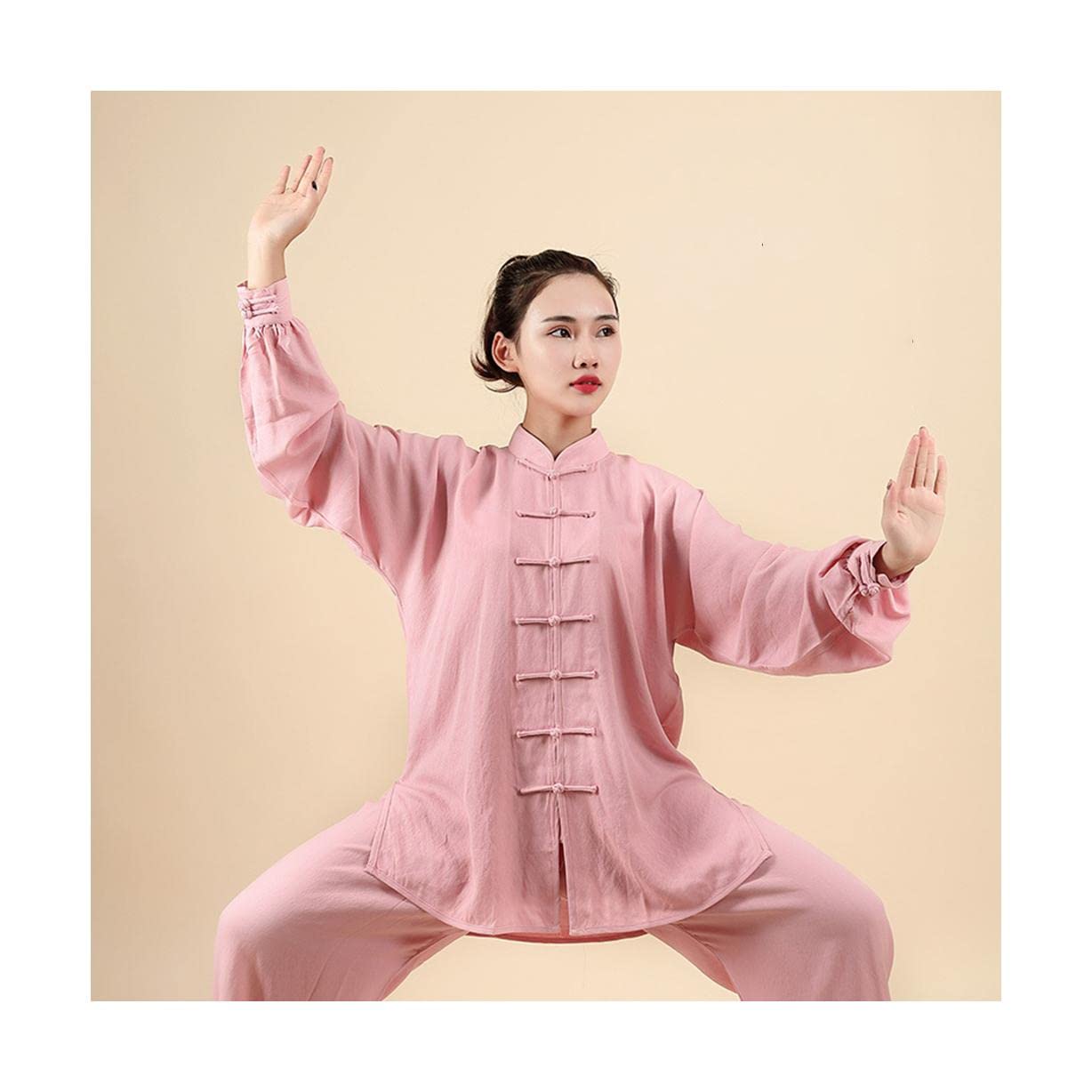 Morbido Abbigliamento da Allenamento Yaga Wushu Tai Chi Suit da Donna in Cotone e Lino in Stile Cinese Kung Fu Arti Marziali Uniformi Pantaloni da Giacca