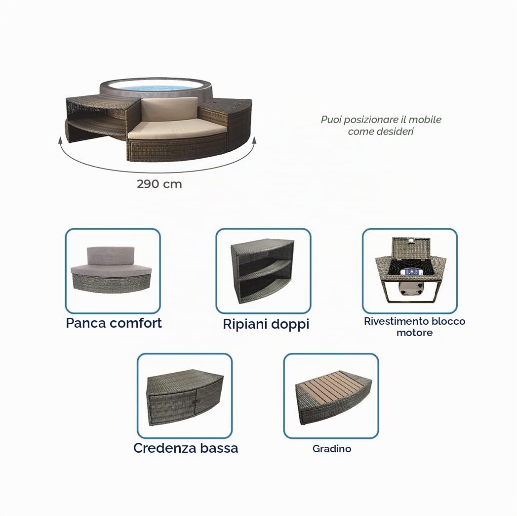 Netspa Vita Premium 168x70 Cm + Furniture 5 Pieces Inflatable Jacuzzi With External Panels 1100L