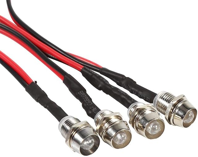 Keenso 4 Pcs 12v 8mm LED Panel Pilot Dash Warning Light Indicator Lamp Car Van Boat Indicator Light Lamp Pilot Dash Bulbs Directional (White)