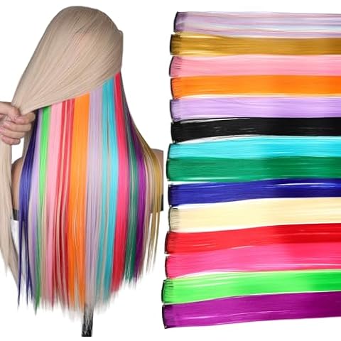 Rainbow Hair Extensions Clip in, Colored Hair Pieces for Women Kids Girls, 14 Pcs 22 Inch Cover
