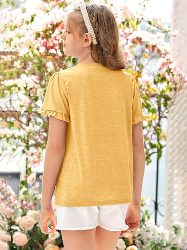 Image of Ebifin Girls Short Sleeve Tops Kids Peplum Babydoll T Shirts Tees 4-15Y | Girls T-Shirts, Crew neck Short Sleeve Shirts, Casual Tunic Tops, Cute Blouses, Summer Tees, Ruffle Hem, Loose fit