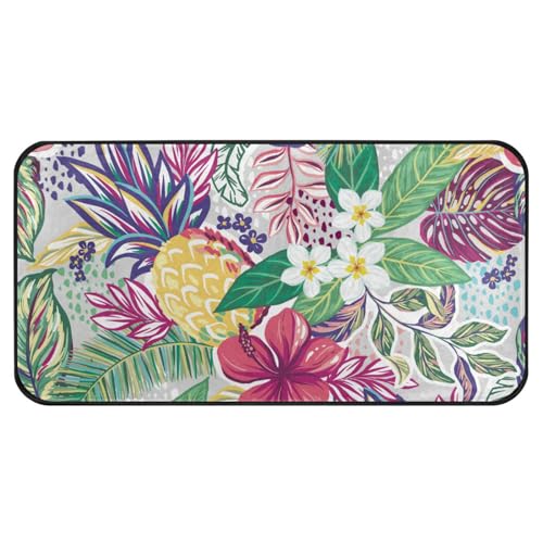 Bathroom Runner Rug Tropical Flowers Fruits Colored Anti-Slip Floor Mats Washer and Dryer Carpet for Bathroom Washroom Bathroom 39x20 Inch