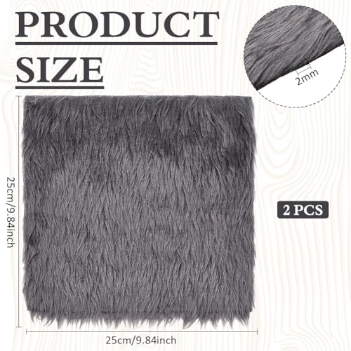 BENECREAT 2Pcs Gray Faux Fur Fabric, 25x25cm Soft Plush Shaggy Squares Pre-Cut Craft Fur Fabric for Gnome Crafts Costumes - Image 2