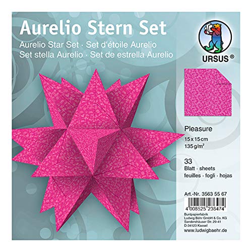 Ursus Aurelio Stern Pleasure 35635567 Folding Paper 33 Sheets of Creative Paper 15 x 15 cm 135 g/m² Printed on Both Sides Beautiful Paper Stars for The Christmas Season One Size